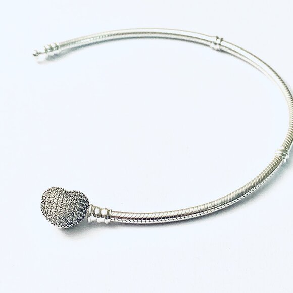 Authentic Pandora Bracelet PAVE HEART Sterling Silver 925 ale Snake Chain - Picture 10 of 10